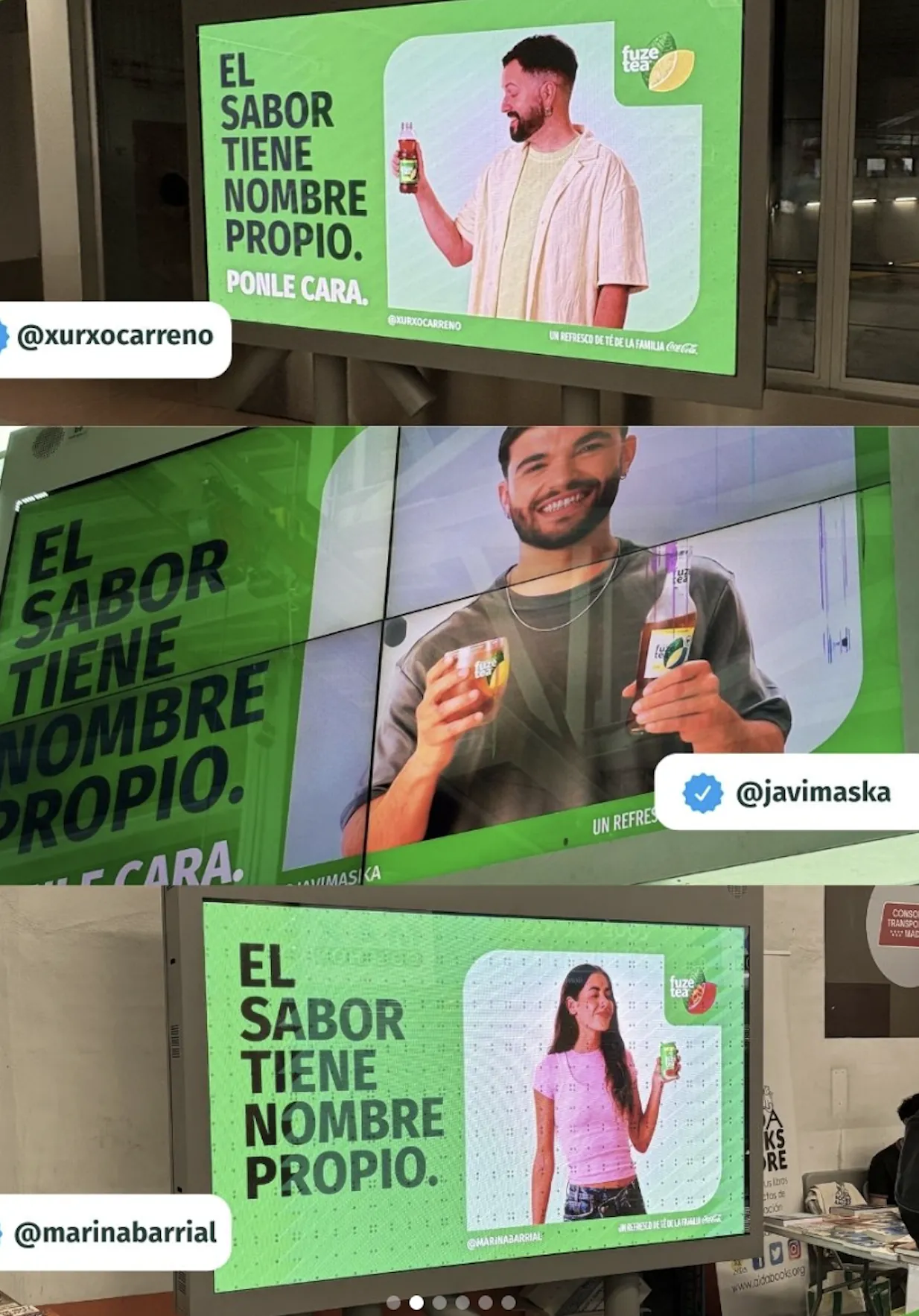 Pantallas de la campaña de Fuze Tea «El sabor tiene nombre propio»